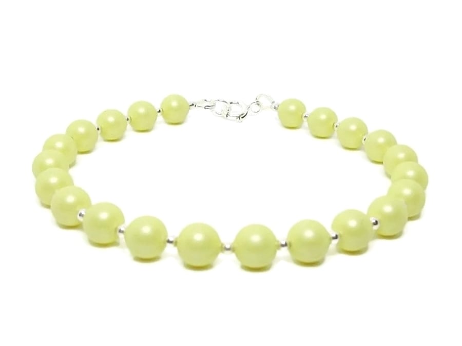 Premium Pastel Lemon Yellow Pearls Bracelet With Sterling Silver