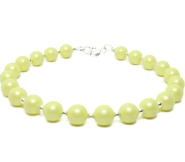 Premium Pastel Lemon Yellow Pearls Bracelet With Sterling Silver