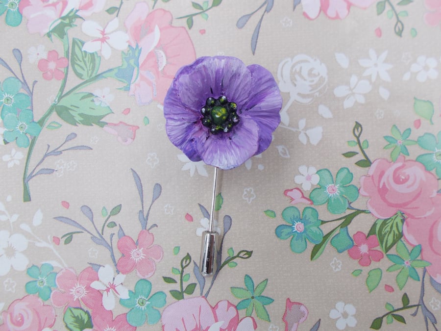 PURPLE POPPY PIN War Amimals Remembrance Brooch Animal Memorial Pin HAND PAINTED