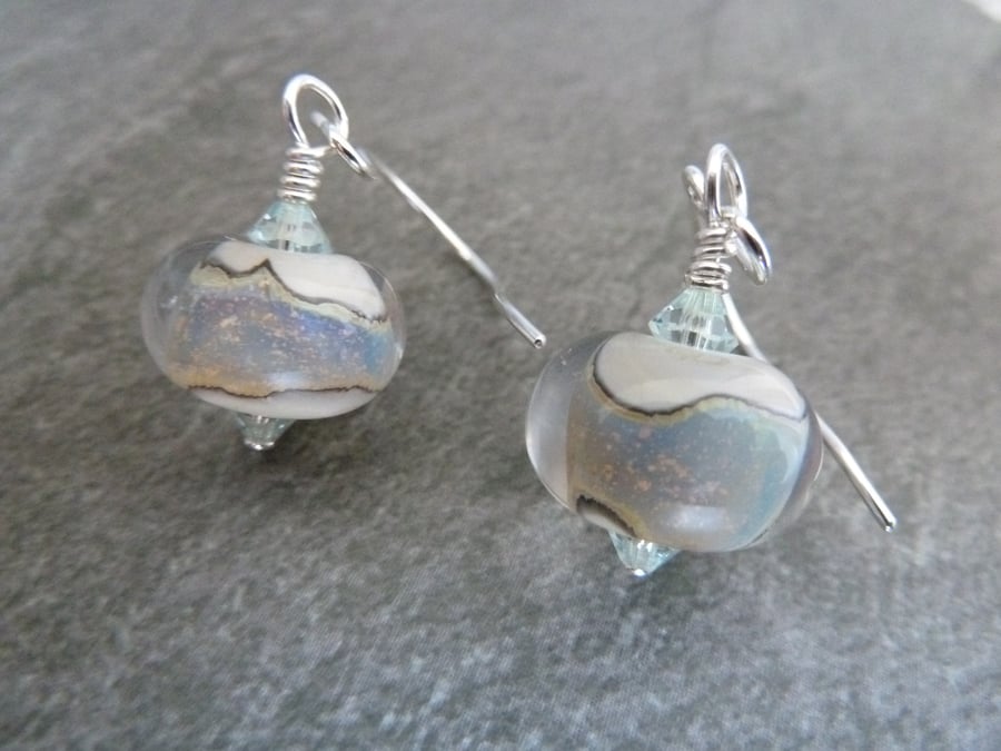 sterling silver, opal lampwork glass earrings