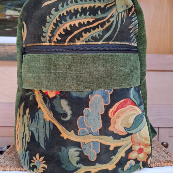 Green velvet backpack