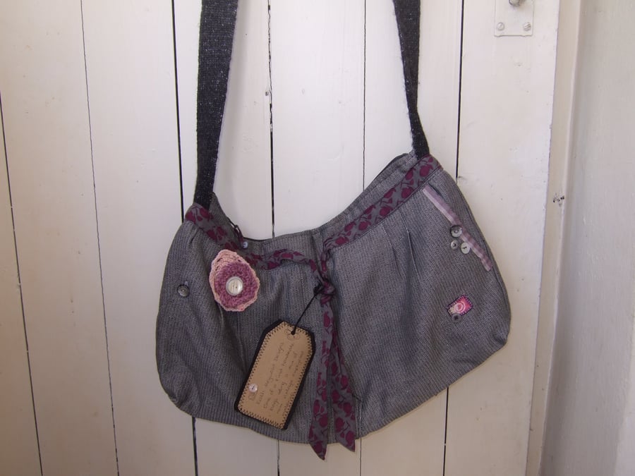 SALE Upcycled Grey Shoulder Bag