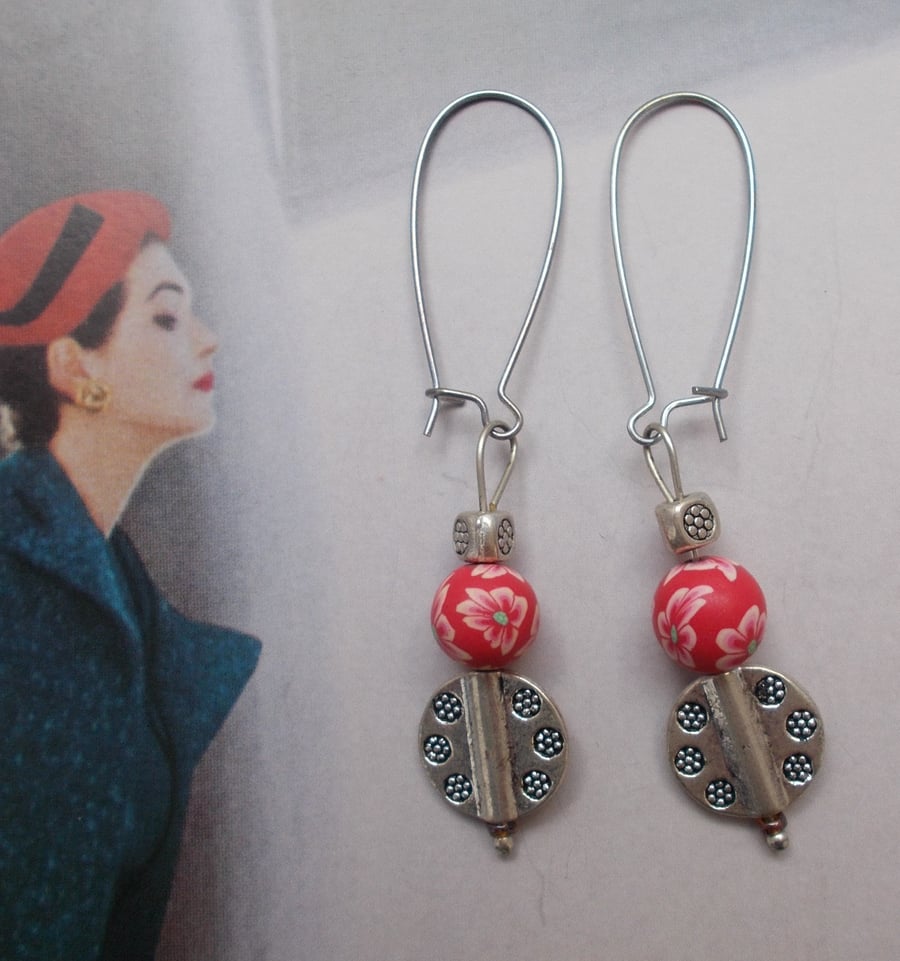 Red Dangly Handmade Earrings