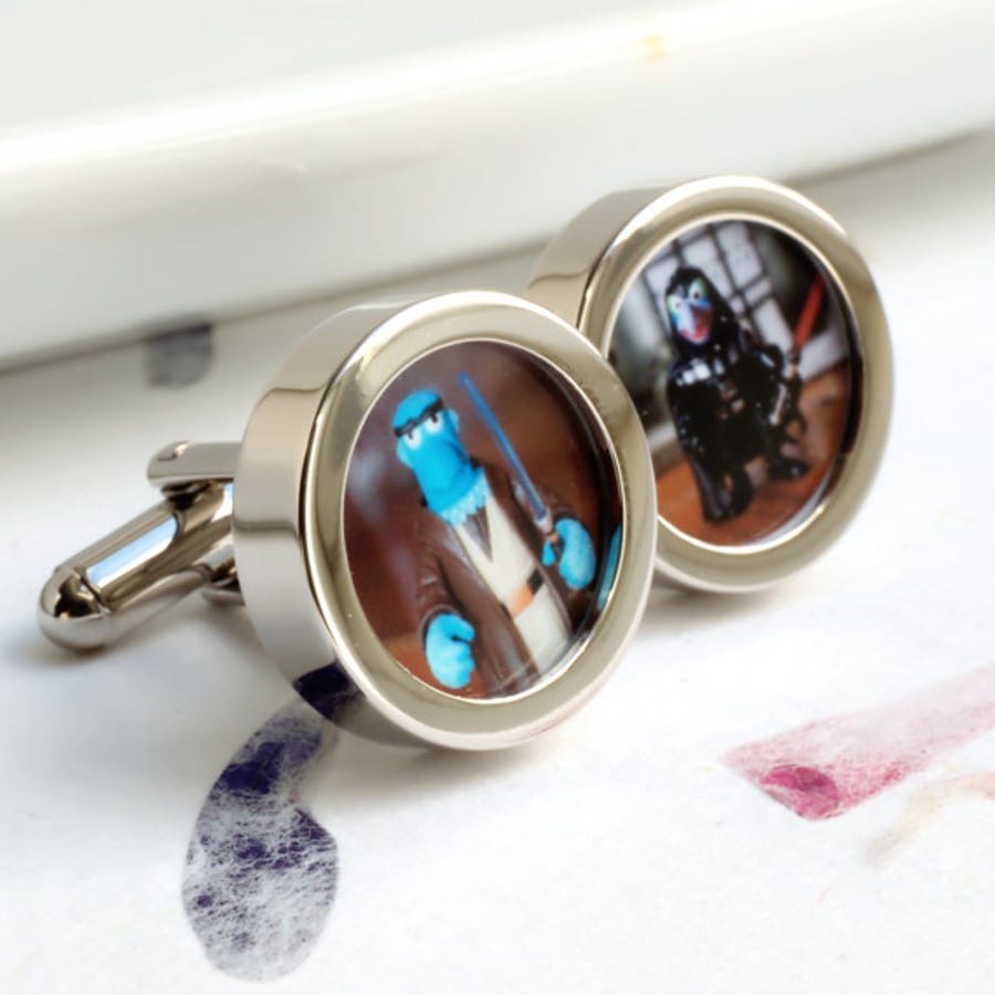 Muppets Star Wars Cufflinks - Sam the Eagle as Obiwan and Gonzo as Darth Vader