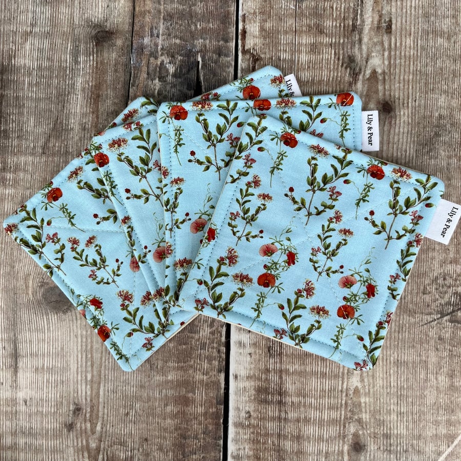 Coasters Set of 4, Floral Square Coasters