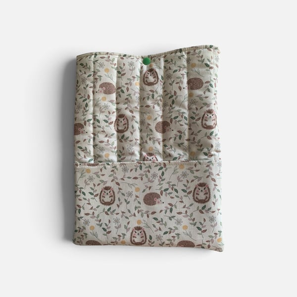Large Book Sleeve or Tablet Case.  Hedgehog Design.
