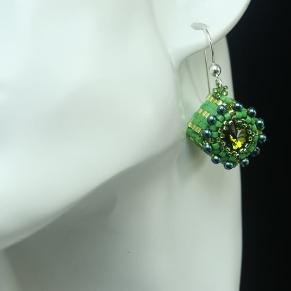 Cube Earrings in Shades of Green