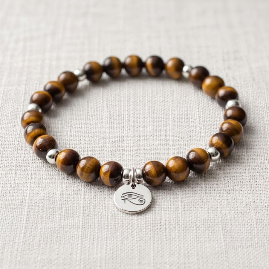 Tiger's Eye Bracelet Personalised with Initial, Natural Healing Crystal Bracelet