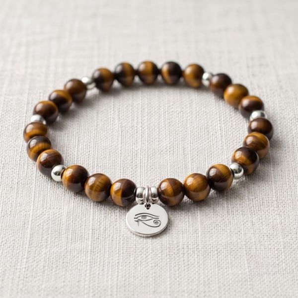 Tiger's Eye Bracelet Personalised with Initial, Natural Healing Crystal Bracelet