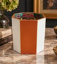 Hand Painted Decorative Storage Planter, Waste Paper Bin – Orange, Cream & Gold