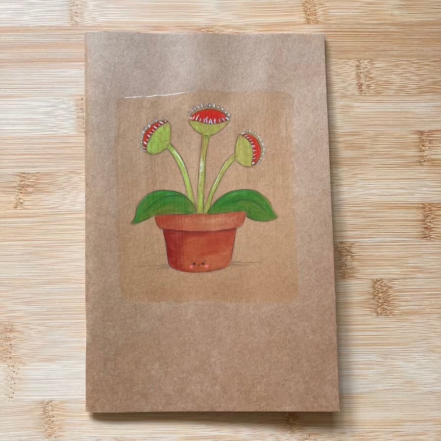 Carnivorous Plant, Venus fly trap, notebook sketchbook hand painted 