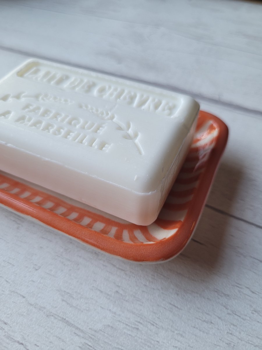 Orange stripe soap dish