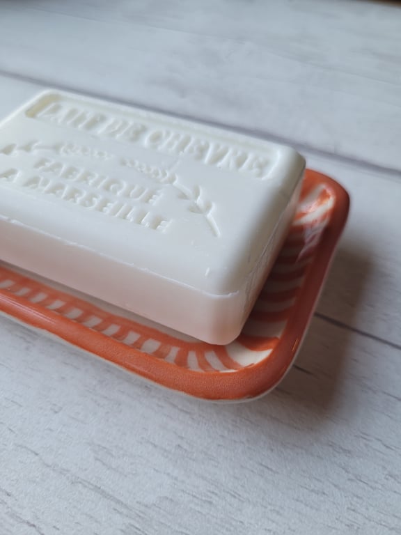 Orange stripe soap dish