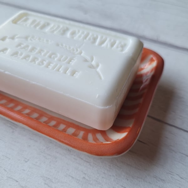 Orange stripe soap dish