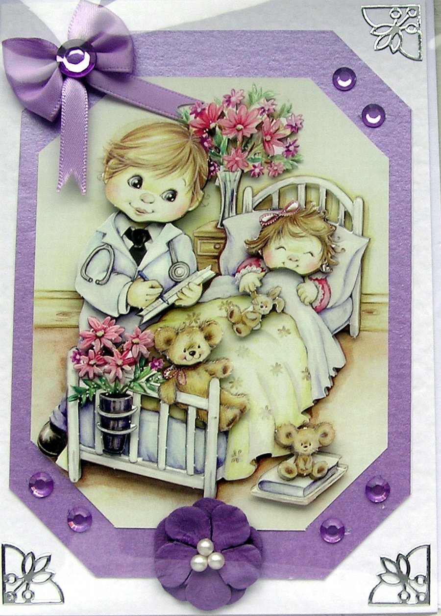 "Doctor" Hand Crafted 3D Decoupage Card - Blank - Get Well (2524)