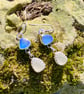 Blue & White Sea Glass Sterling Silver Double Drop Earrings - 1370