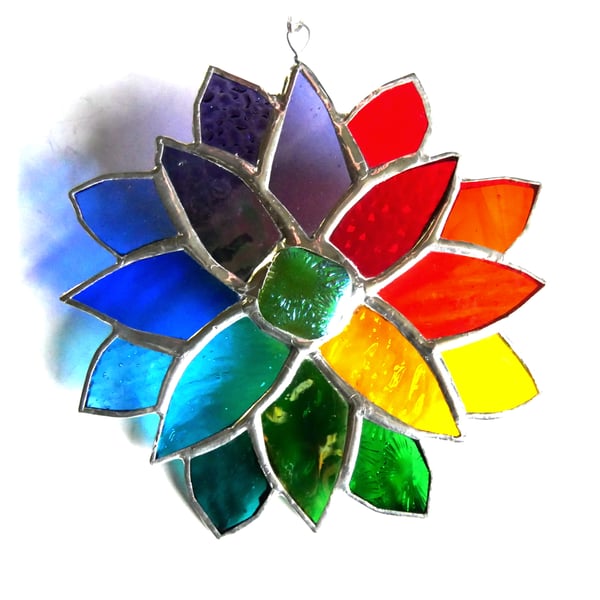  Stained Glass Fllower Rainbow Abstract Dichroic Suncatcher Handmade