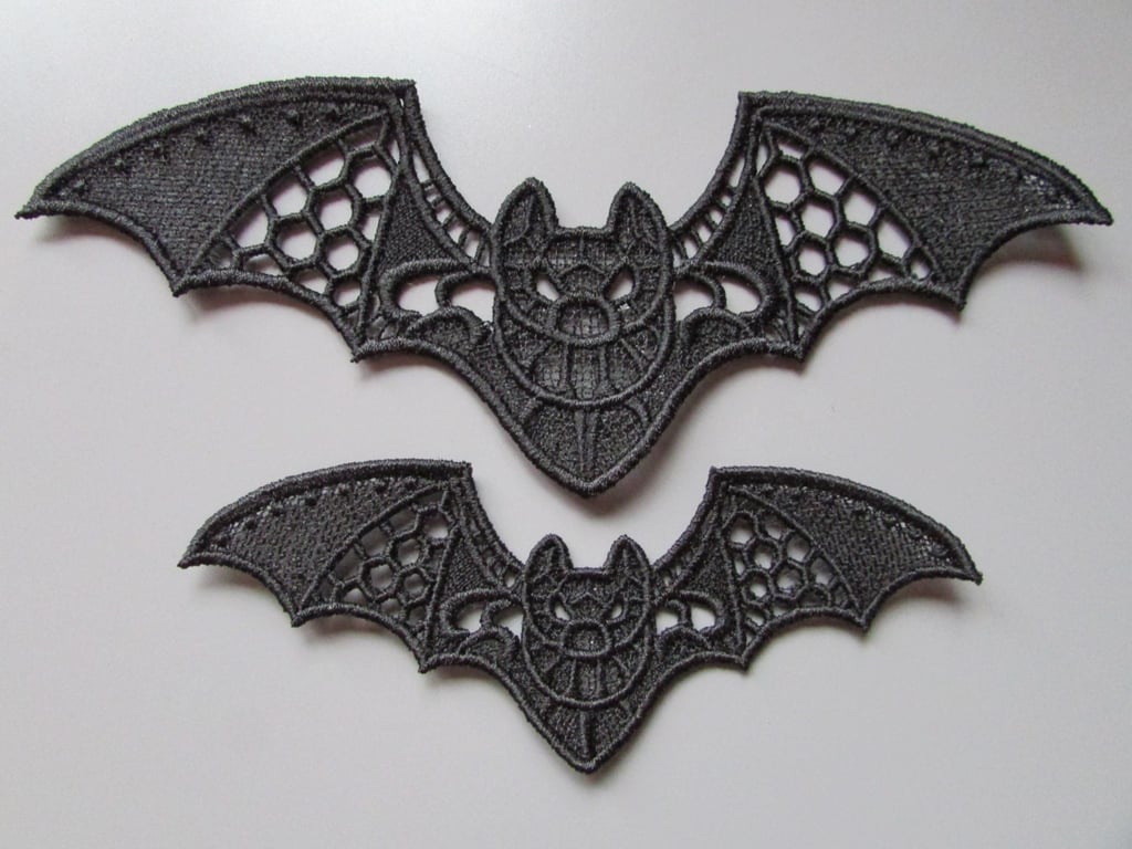 Embroidered Bat Lace Applique LARGE SIZE