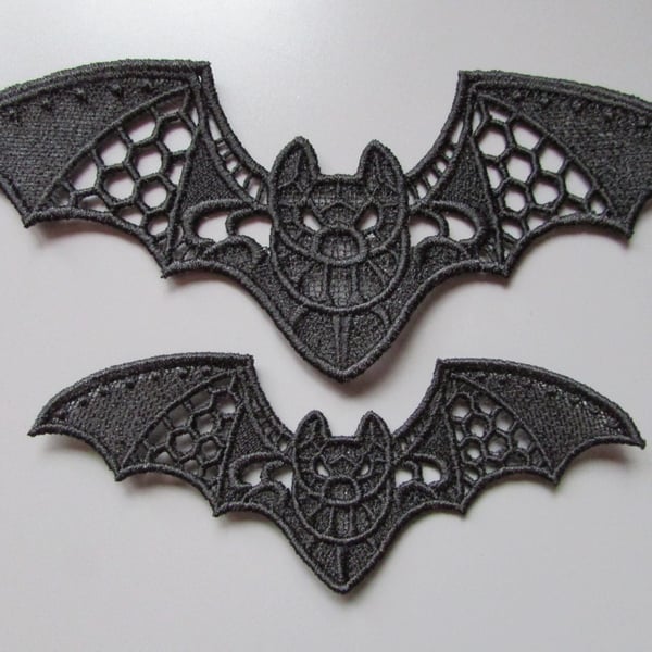 Embroidered Bat Lace Applique LARGE SIZE