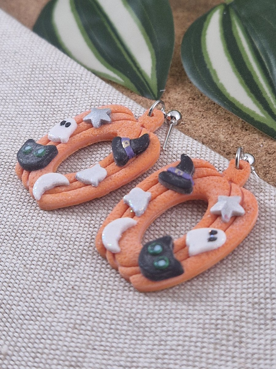 Pumpkin Polymer Clay Earrings: Halloween
