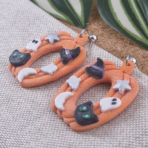 Pumpkin Polymer Clay Earrings: Halloween