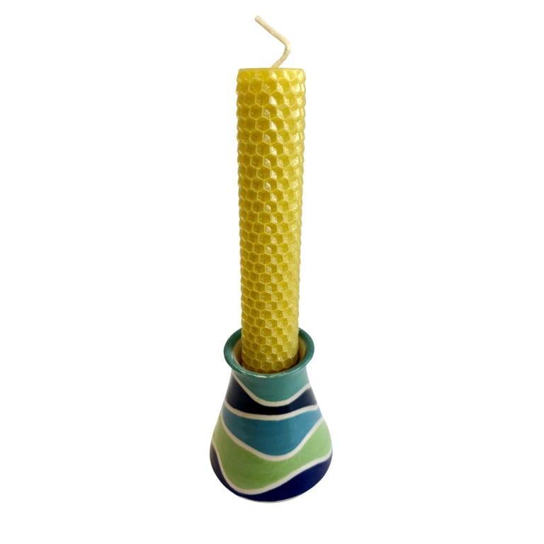 WAVE CERAMIC CANDLE HOLDER WITH BEESWAX CANDLE