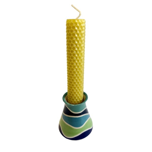 WAVE CERAMIC CANDLE HOLDER WITH BEESWAX CANDLE
