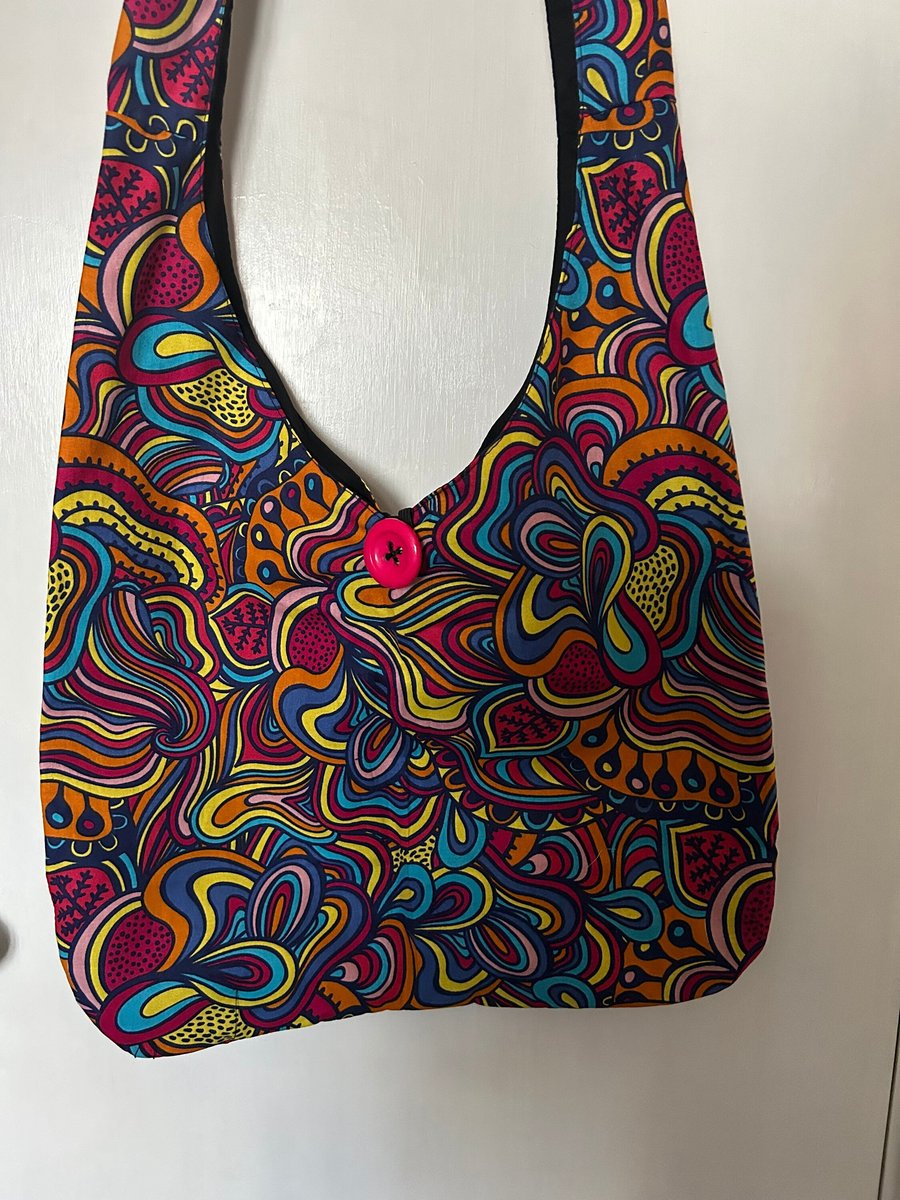 Cross body Hobo bag retro 60s psychedelic pattern