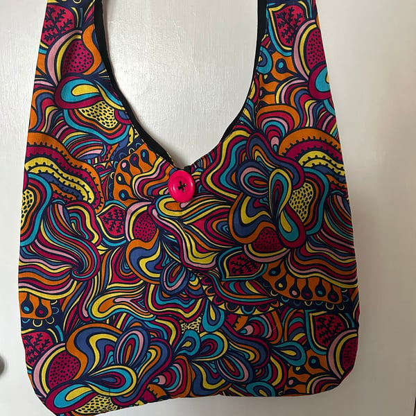 Cross body Hobo bag retro 60s psychedelic pattern