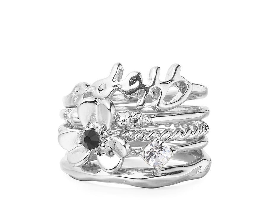 SALE. Silver Floral Stacking Rings
