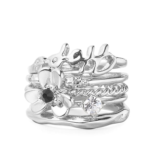 SALE. Silver Floral Stacking Rings