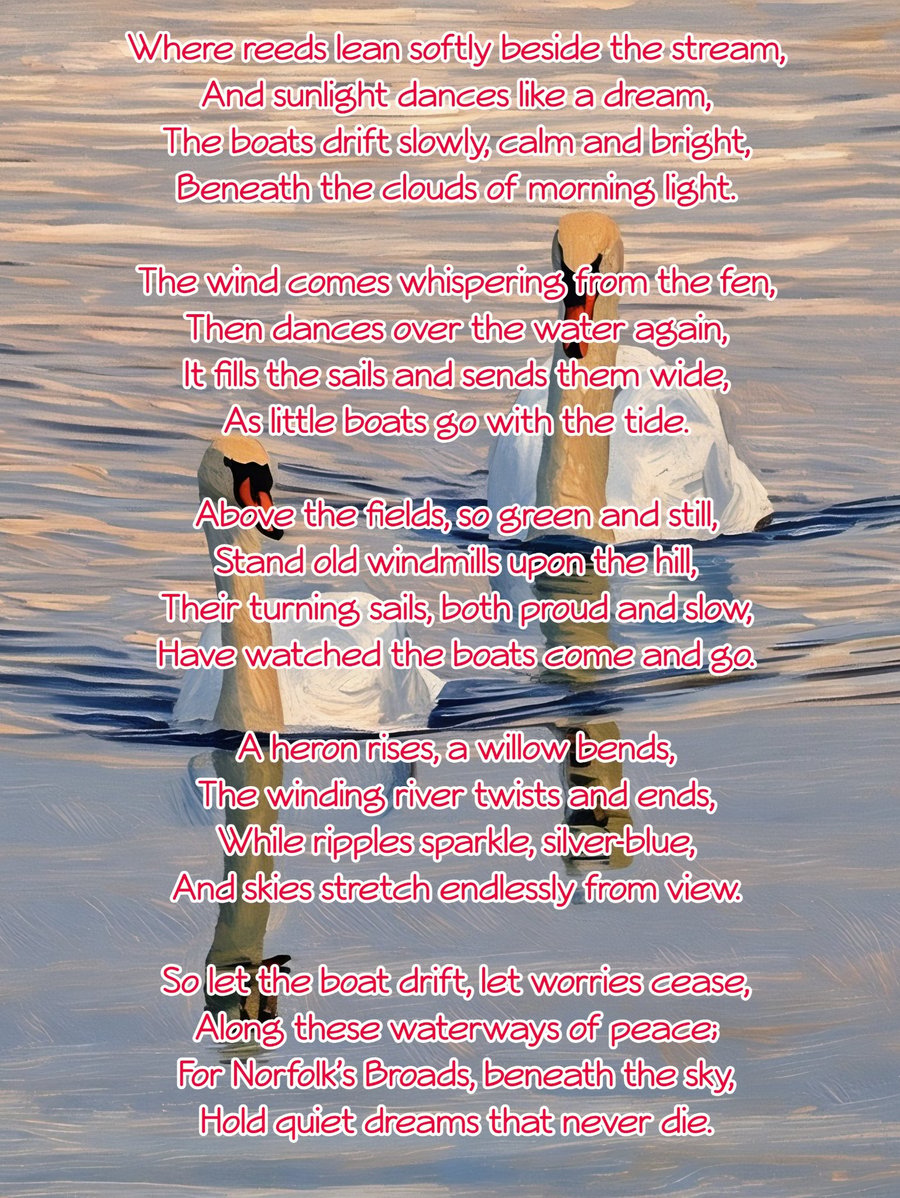 Norfolk Broads Poem Card A5 Swans 