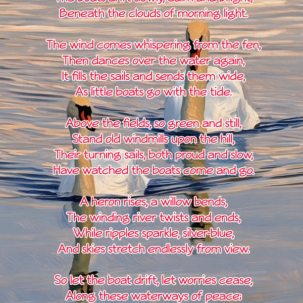 Norfolk Broads Poem Card A5 Swans 