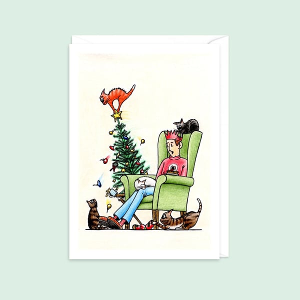 Cats Christmas Card: Hand Drawn Playful Kittens Illustration (608)
