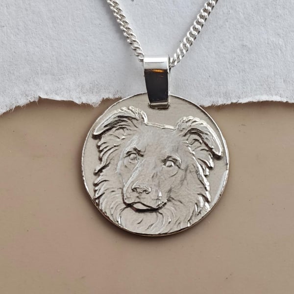 Border Collie Coin Pendant Necklace Recycled Sterling Silver