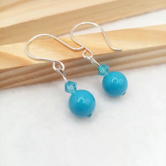 Something Blue Swarovski Turquoise Pearl & Aqua Czech Crystal Wedding Earrings