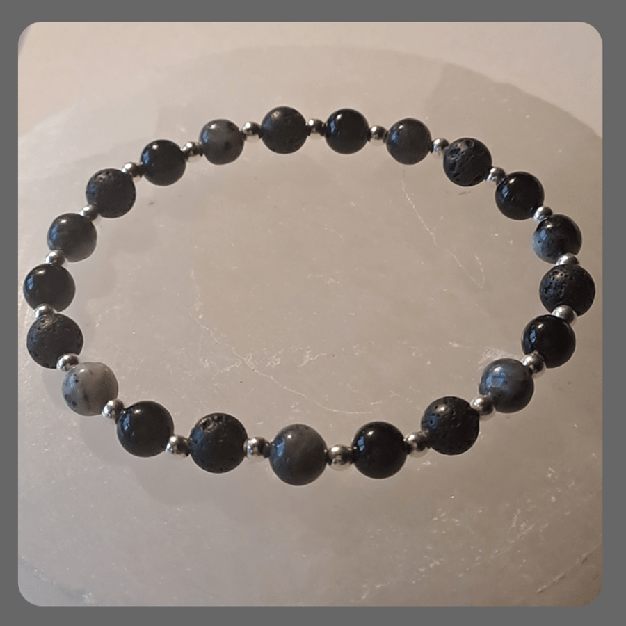 Aromatherapy bracelet with Onyx, Larvikite and Sterling Silver