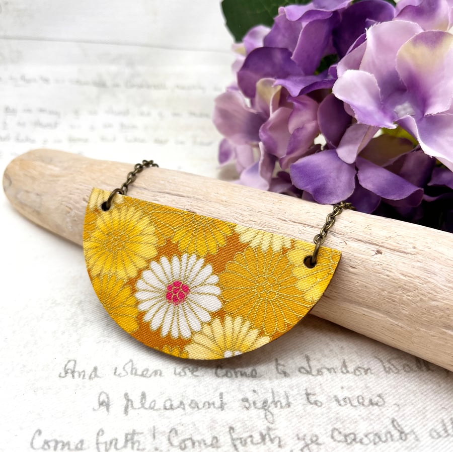 Yellow and white Chrysanthemum statement necklace Japanese inspired