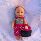 Red polka dot dolls outfit, dress, bag and scrunchie for Our Generation BabyBorn
