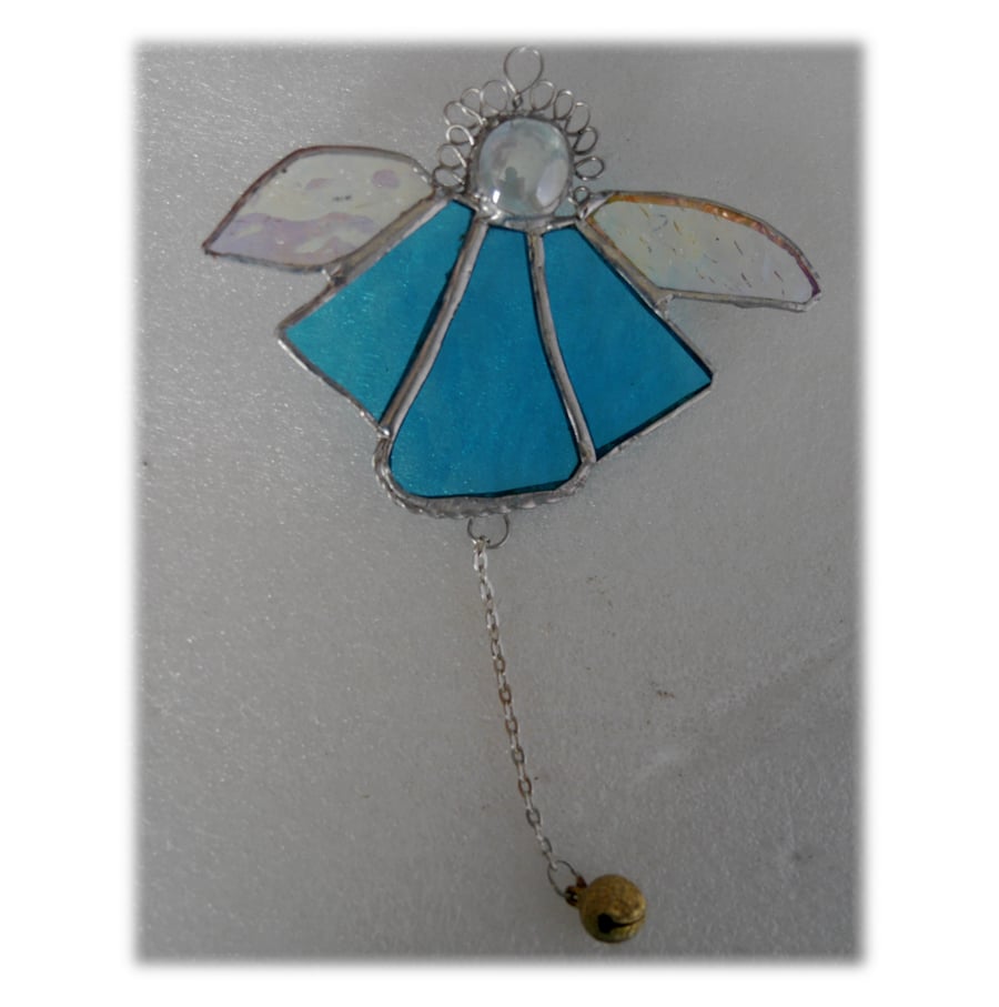 Angel Bell Suncatcher Stained Glass Turquoise 045