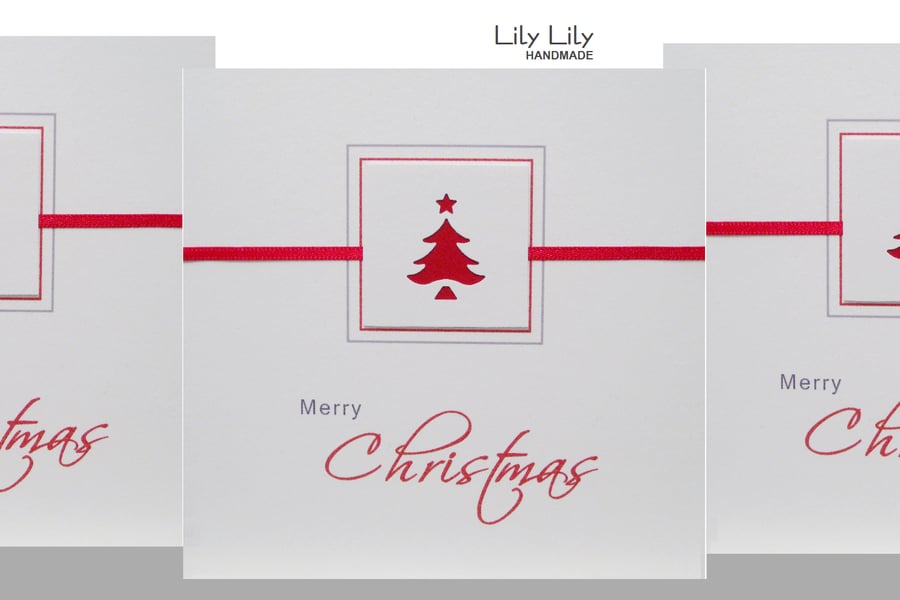 Set of 3 Christmas Cards - Red Christmas Tree Design