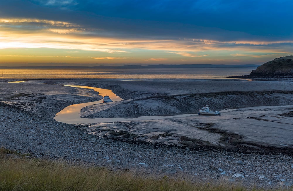 Looking out over river Severn at sunset 
