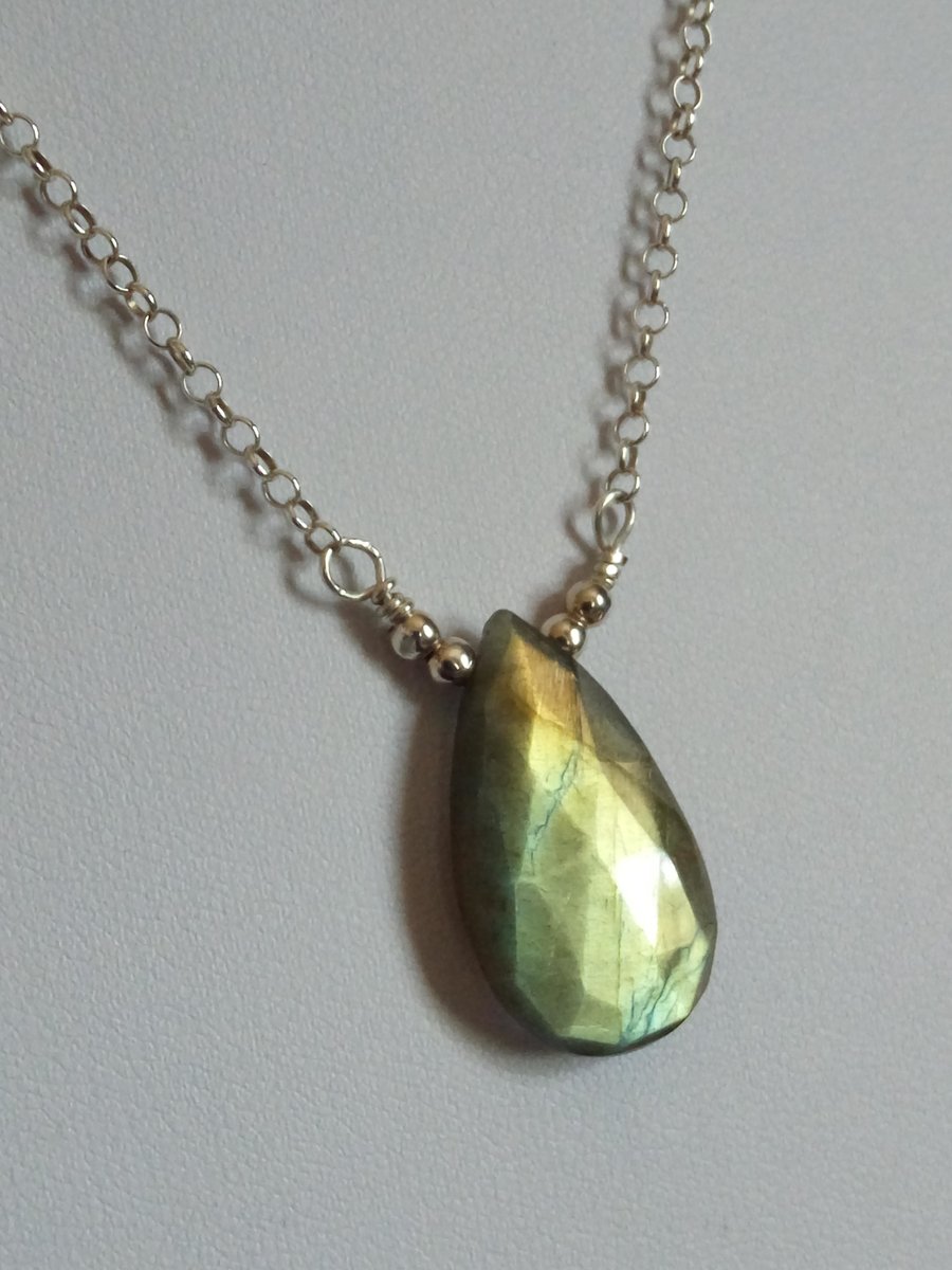 LABRADORITE DROP NECKLACE - -  PEAR NECKLACE - FREE UK POSTAGE