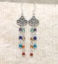 Chakra semi precious gemstone bead and lotus flower earrings - Image 2