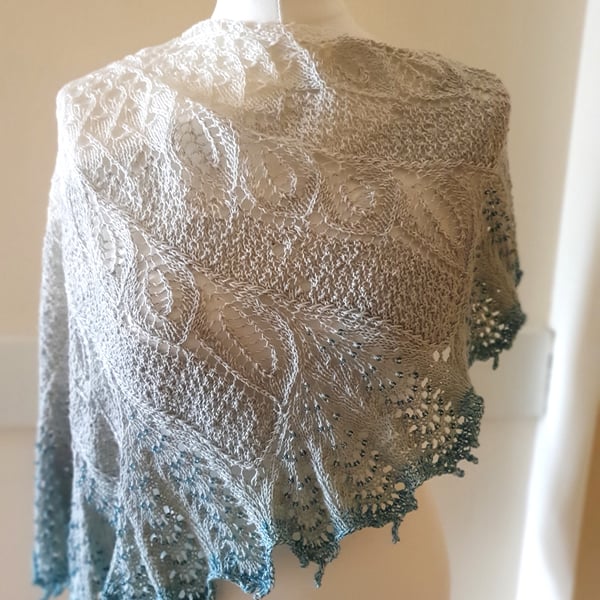 Knitted Lace Shawl, Wild Swan Shawl, Beaded Wrap, Wedding Shawl, Bridal Wrap
