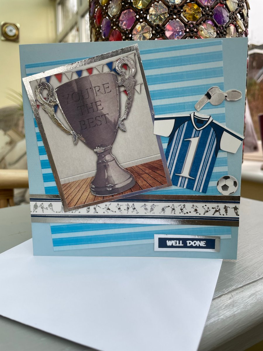 You're the best football trophy and football shirt congratulations card