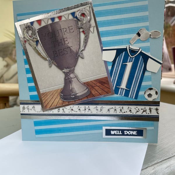 You're the best football trophy and football shirt congratulations card