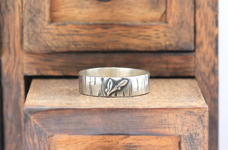 Silver Wedding Ring - Silver Floral Ring - Silver Blackthorn Ring