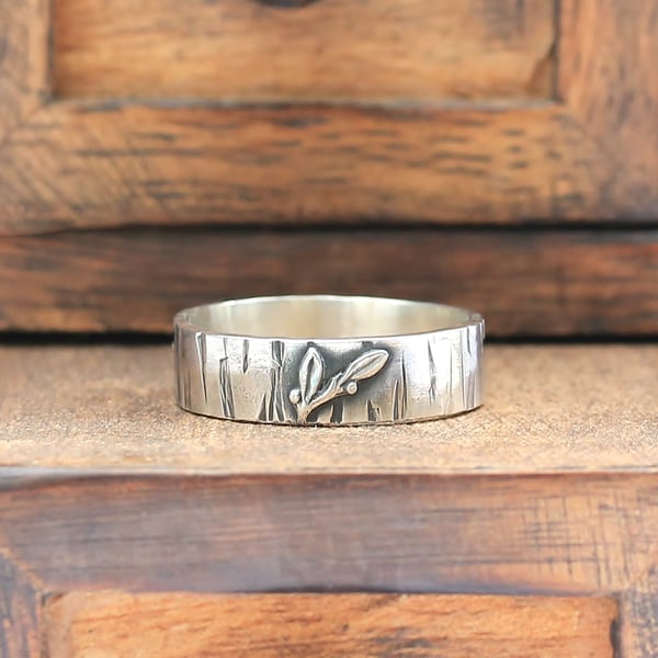 Silver Wedding Ring - Silver Floral Ring - Silver Blackthorn Ring