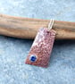 Copper pebble textured pendant with blue stone - Image 2